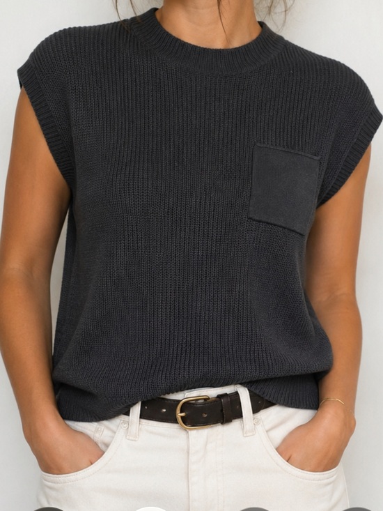 Tops - Black Knitted Short Sleeve Woman’s Sweater Top - Size Large